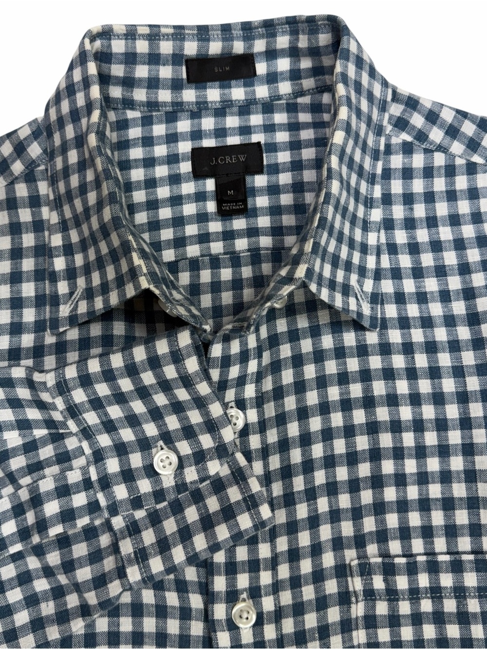 J Crew Baird McNutt Linen Shirt Mens Medium Blue Irish Gingham Check Button Down